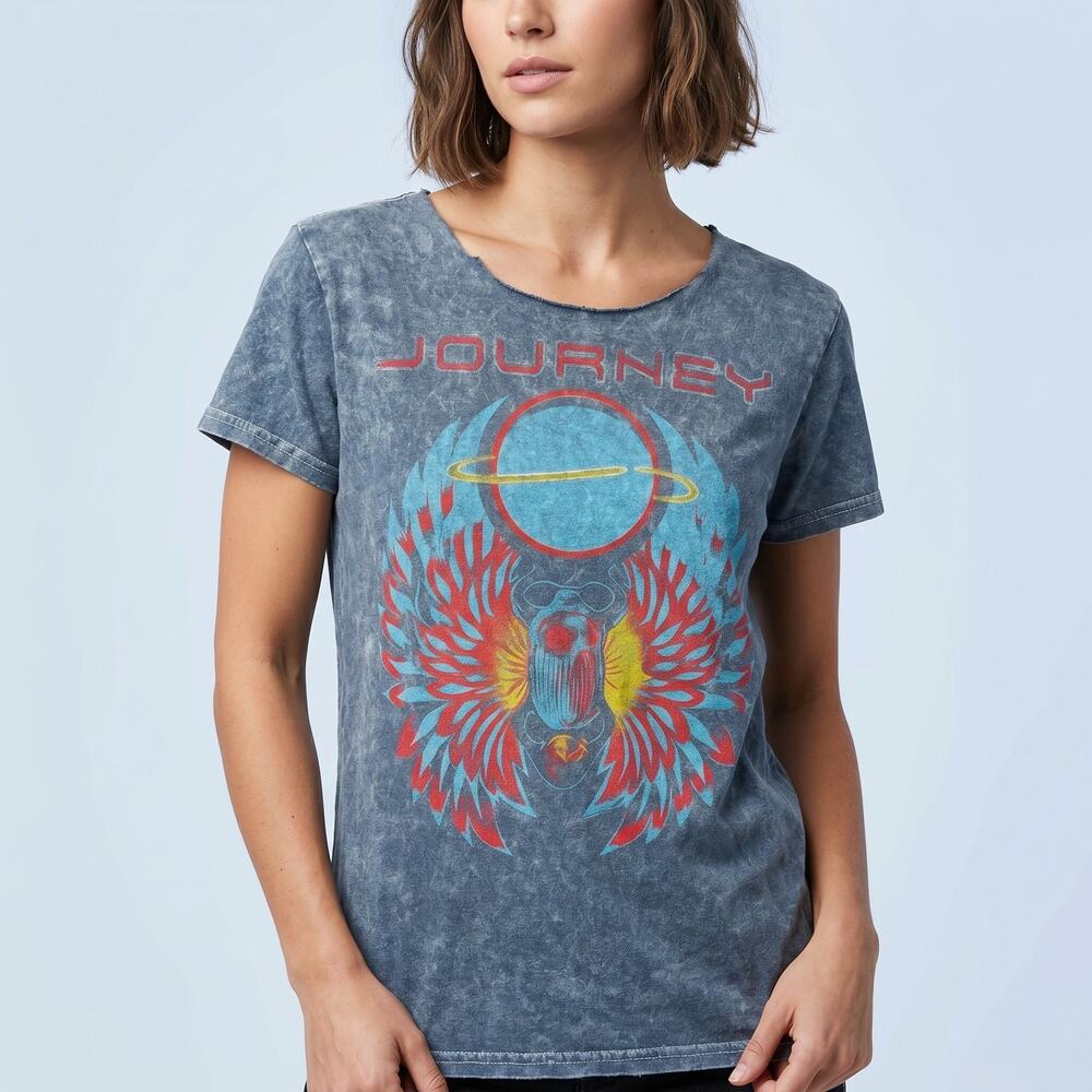 American Classics Women's Journey Band T-Shirt Acid Wash Graphic Rocker Small